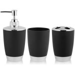 4 pi�ces accessoires salle de bain noir : porte - savon, distributeur, rangement brosse � dents et gobellet ...