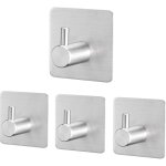 4 pi�ces crochet adhesif mural en acier inox, crochets adh�sifs muraux salle de bains cuisine, inox pat�re ...