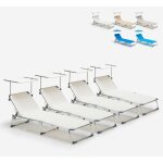 4 transats de plage bains de soleil pliants avec pare - soleil california - blanc