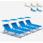 4 transats de plage bains de soleil pliants avec pare - soleil california - bleu