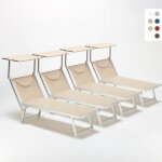 4 transats de plage bain de soleil professionnels en aluminium santorini - beige