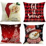 45x45 lot de 4 deco no�l housses de coussins p�re no�l lin d�coratif taie d'oreiller pour int�rieur decoration ...