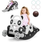 Costway - 5 en 1 toboggan enfant avec chaise amovible & motif panda, cheval  bascule enfant avec panier ...