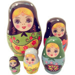 5 poup�es russes gigognes en bois peint � la main - cadeau traditionnel et jouet d�coratif