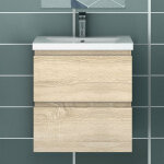 50cm meuble vasque suspendu naturel avec 2 tiroirs