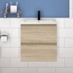 Acezanble 50cm(l)x38. 5cm(p)x52cm(h) acezanble meuble salle de bain naturel deux tiroirs avec une vasque ...