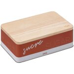 Bote  sucre morceaux en mtal orange et couvercle en bois dco relief color - five