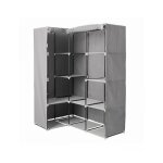 5five simply smart - armoire d'angle en mtal et tissu gris avec douze tagres 131x87, 5x h169 cm