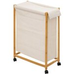 5five simply smart - panier à linge 52l sur roulettes bambou 5five simply smart - panier à linge 52l sur roulettes bambou