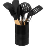 5five simply smart - set de 7 ustensiles en bois et plastique avec pot - noir - livraison gratuite