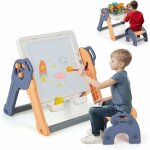 Costway - 6 en 1 table enfant pliable avec chaise et plateau double face & rglable, chevalet enfants ...