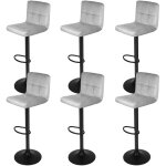Haloyo - 6 tabouret de bar en velours et m�tal. chaise de comptoir r�glable en hauteur et rotatif. gris ...