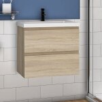 Acezanble 60cm(l)x38. 5cm(p)x52cm(h) acezanble meuble salle de bain naturel deux tiroirs avec une vasque ...