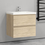 Aica sanitaire 60cm(l)x38. 5cm(p)x52cm(h) meuble salle de bain naturel deux tiroirs avec une vasque � ...