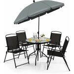 6pcs ensemble salon de jardin avec 4 chaises pliantes en textilene, table basse en verre trempe et parasol, ...