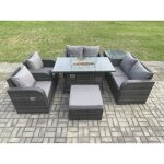 7 places salon de jardin en rotin table de foyer  gaz et sofa chaise set avec grand tabouret tables ...
