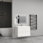 Aica sanitaire - 79(l)x44. 5(w)x52(h)cm meuble salle de bain blanc avec 2 tiroirs  une fermeture amortie ...