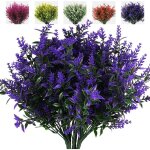 8 bundles fleurs en plastique violettes, d�coration v�g�tale r�sistante aux uv ext�rieur int�rieur, plantes ...