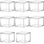 8 pi�ces de bo�te � carr�e en plastique acrylique transparent mini rangement avec couvercle conteneur ...