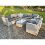8 places meubles de jardin en rotin ave canap� � 3 places 2 fauteuil table d'appoint table basse gris ...