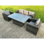 8 places osier rotin mobilier de jardin table montante set gris fonc mixte - fimous