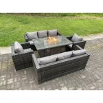 8 places rotin meubles de jardin canapé set terrasse extérieure gaz foyer table à manger chauffage au ... 8 places rotin meubles de jardin canapé set terrasse extérieure gaz foyer table à manger chauffage au ...