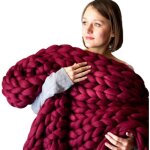 80x100, wine red)plaid tricot grosse maille plaid grosse maille plaid tricot couverture de canap en ...