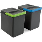 Kit de bacs de tri s�lectif pour tiroirs de cuisine recycle hauteur 216mm, 2x6litres, plastique gris ...