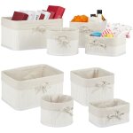Relaxdays - 8x paniers de rangement, bambou et intrieur tissu, lot, corbeilles salle de bain, panire ...