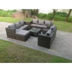 Fimous - 9 places gris fonc� mixte rotin meubles de jardin canap� set table et chaises