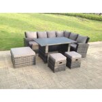 9 places haut dos rotin meubles de jardin set canap d'angle avec table  manger en verre tremp noir ...