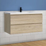 99(l)x44. 5(p)x52(h)cm meuble salle de bain naturel avec 2 tiroirs � une fermeture amortie avec une vasque ...