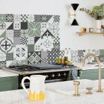 99dco - 2 bandeaux de crdence adhsifs pour cuisine - ciment style vert - aluminium - 2x(100x20 cm) ...