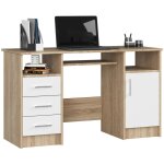 Akord - bureau d'ordinateur ana ch�ne sonoma 124 cm 1 porte 3 tiroirs fa�ade blanche 5 �tag�res 124x52x74 ...