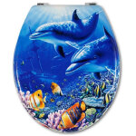 Abattant de toilette universel bois mdf impression acier charni�res wc fond de mer - 3, 5 -