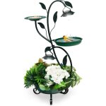Abreuvoir oiseaux �nergie solaire 83cm, bain d'oiseaux et mangeoire sur pied avec support pour fleurs ...