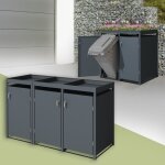 Ml - design abri pour 3 poubelles jusqu' 240 l, acier, anthracite, lxlxh - 200x80x124 cm, habillage ...