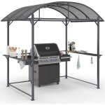Abri pour barbecue 240 x 150 x 220 cm avec �tag�res, en m�tal gris et toit en polycarbonate