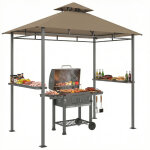 Abri barbecue ext�rieur - outsunny - double toit, 2 �tag�res lat�rales - cadre en m�tal - 245x146x255cm ...