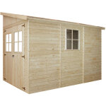 Abri de jardin en bois naturel (sans paroi latrale) - stockage extrieur avec fentres - h243x216x318 ...