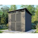 Direct abris - abri de jardin bois composite 4m2 gris 237x223x227cm evora - cabane a outils - local a ...