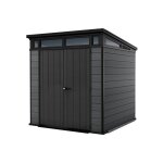 Abri de jardin cortina 77, rangement durable en r�sine de style bois r�sistant, gris - 4, 5 m� - 214x218x226 ...