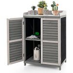 Abri de jardin galvanis� avec �tag�re � 2 niveaux&porte lat�rale enroulable&pieds sur�lev�s, �tabli d'ext�rieu ...