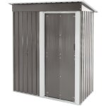 Abri de jardin en mtal, 150x184x76 cm, gris clair, toit en appentis, porte coulissante et fondation, ...