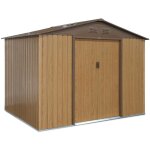 Abri de jardin en m�tal - ferrain 5. 29m� couleur ch�ne - cabane � outils avec deux grandes portes coulissante ...