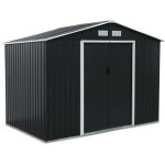 Abri de jardin en métal - ferrain 5. 29m² gris anthracite - cabane à outils avec deux grandes portes ... Abri de jardin en métal - ferrain 5. 29m² gris anthracite - cabane à outils avec deux grandes portes ...