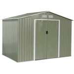 Abri de jardin en mtal - ferrain 5. 29m vert et blanc - cabane  outils avec deux grandes portes coulissante ...