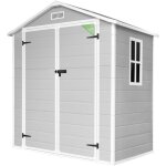 Abri de jardin en rsine wasabi aqua 2. 6 - montage facile - fentre - inclut le sol - gris blanc - stockage ...