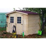 Habrita - abri vaduz double pente ? �pic�a massif 28 mm ? plaques ondul�es bitum�es rouges ? sans plancher ...