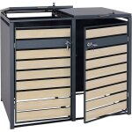 Dcoshop26 - abri de poubelle en mtal pour deux poubelles de 80  240 litres anthracite aspect bois ...